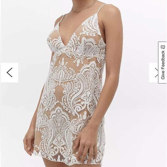 Free People Women's Night Shimmers Lace Sequined Mini Dress in ivory size 2. - Picture 3 of 10